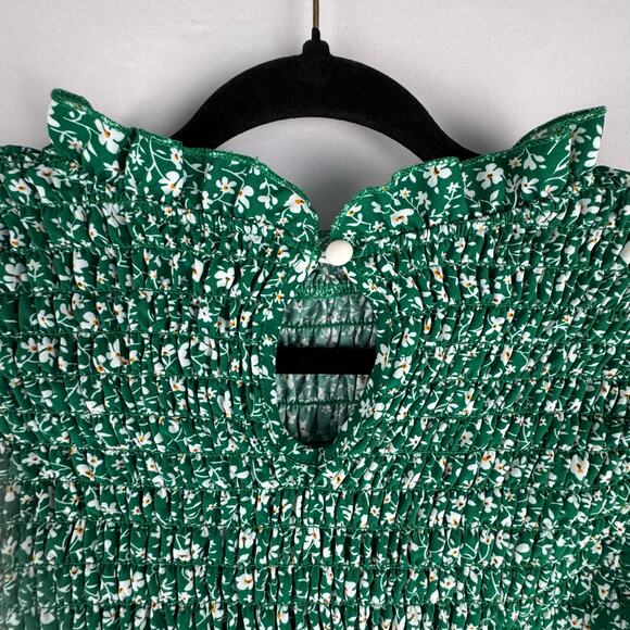 NWOT Shein Curve Women 2XLarge Smocked Floral Sleeveless Dress Green Ruffled - Picture 3 of 9